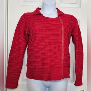 Coldwater Creek, red, zip-up, textured ,knit, long sleeve sweater.  Size S (6-8)